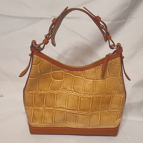 DOONEY & BOURKE Honey Gold Embossed Croc Leather Tote Briefcase Shoulder Bag - Picture 2 of 13